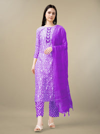 Thumbnail for Purple Women's Kurta Pant Dupatta Set - Hiral Fashion