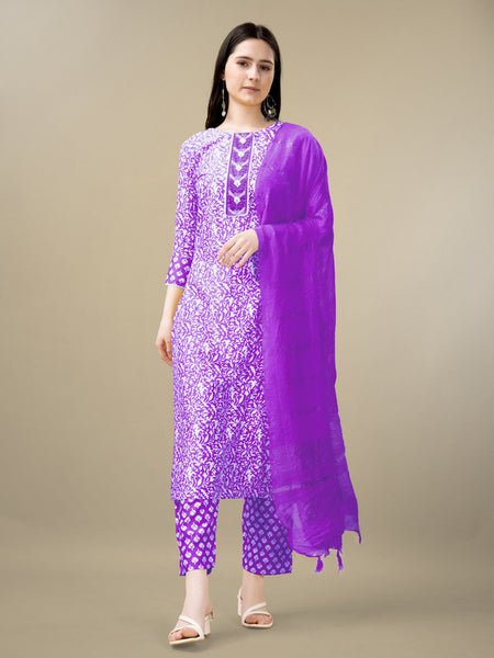 Purple Women's Kurta Pant Dupatta Set - Hiral Fashion