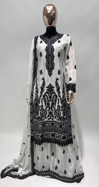 Thumbnail for Lorenvalley White Chinon Embroidery With Sequince Work Salwar Kameez Stitched