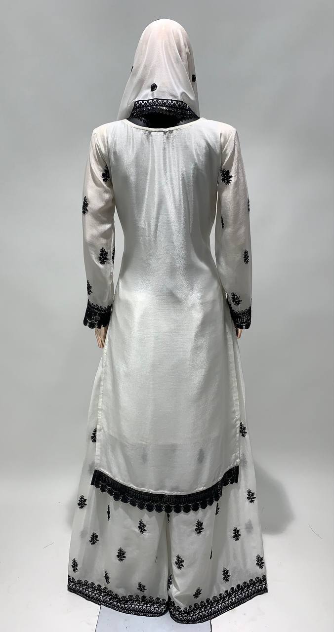 Lorenvalley White Chinon Embroidery With Sequince Work Salwar Kameez Stitched
