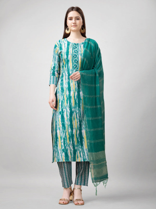 Green Women's Kurta Pant Dupatta Set - Hiral Fashion