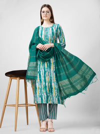 Thumbnail for Green Women's Kurta Pant Dupatta Set - Hiral Fashion