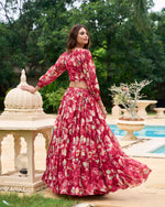 Thumbnail for Lorenvalley Maroon Georgette Chex beautiful Floral Print ethnic Co-ord Set - Distacart