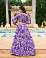 Thumbnail for Lorenvalley Purple Georgette Chex beautiful Floral Print ethnic Co-ord Set - Distacart