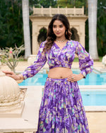 Thumbnail for Lorenvalley Purple Georgette Chex beautiful Floral Print ethnic Co-ord Set - Distacart