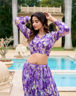 Thumbnail for Lorenvalley Purple Georgette Chex beautiful Floral Print ethnic Co-ord Set - Distacart