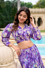 Thumbnail for Lorenvalley Purple Georgette Chex beautiful Floral Print ethnic Co-ord Set - Distacart