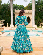 Thumbnail for Lorenvalley Teal Georgette Chex beautiful Floral Print ethnic Co-ord Set - Distacart