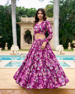 Thumbnail for Lorenvalley Wine Georgette Chex beautiful Floral Print ethnic Co-ord Set - Distacart