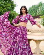 Thumbnail for Lorenvalley Wine Georgette Chex beautiful Floral Print ethnic Co-ord Set - Distacart