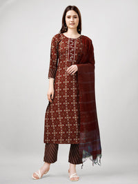 Thumbnail for Maroon Women's Kurta Pant Dupatta Set - Hiral Fashion