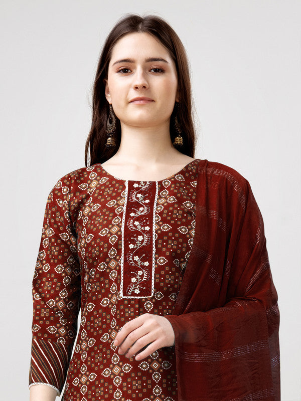Maroon Women's Kurta Pant Dupatta Set - Hiral Fashion
