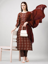 Thumbnail for Maroon Women's Kurta Pant Dupatta Set - Hiral Fashion