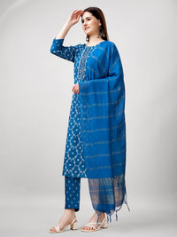Thumbnail for Blue Women's Kurta Pant Dupatta Set - Hiral Fashion