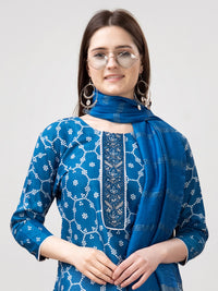 Thumbnail for Blue Women's Kurta Pant Dupatta Set - Hiral Fashion