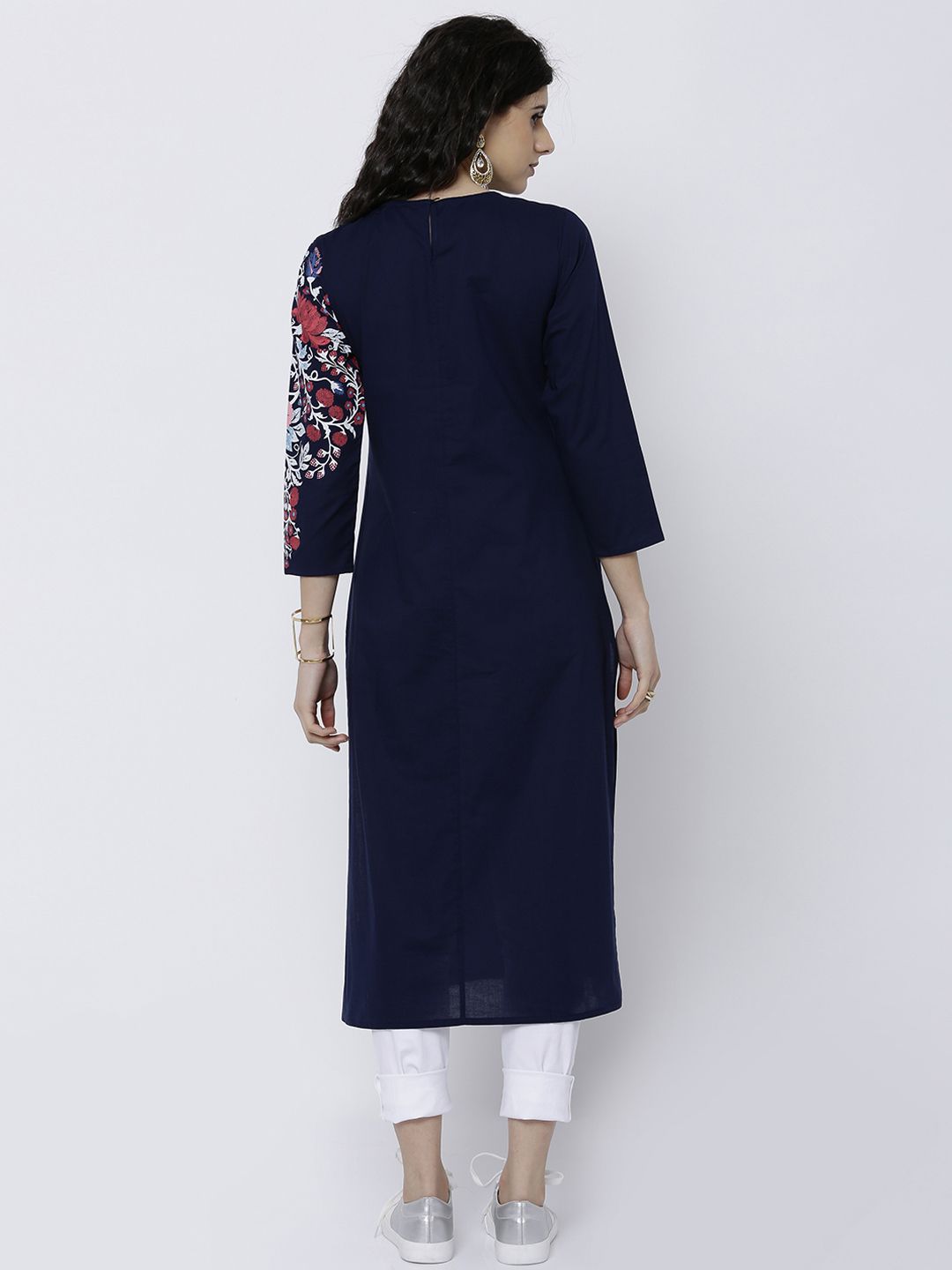 Vishudh Women Navy Printed Straight Kurta - Distacart