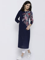 Thumbnail for Vishudh Women Navy Printed Straight Kurta - Distacart