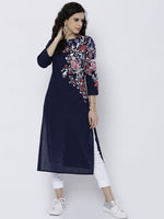 Thumbnail for Vishudh Women Navy Printed Straight Kurta - Distacart