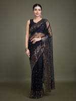 Thumbnail for Monjolika Fashion Women'S Black Soft Net SareeWith Sequin Embellished Border And Pallu - Distacart