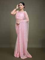 Thumbnail for Monjolika Fashion Women'S Light Pink Soft Net SareeWith Sequin Embellished Border And Pallu - Distacart