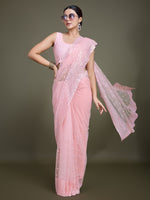 Thumbnail for Monjolika Fashion Women'S Light Pink Soft Net SareeWith Sequin Embellished Border And Pallu - Distacart