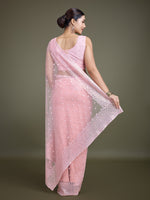 Thumbnail for Monjolika Fashion Women'S Light Pink Soft Net SareeWith Sequin Embellished Border And Pallu - Distacart