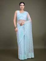 Thumbnail for Monjolika Fashion Women'S Light Sky Blue Soft Net SareeWith Sequin Embellished Border And Pallu - Distacart