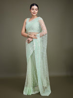 Thumbnail for Monjolika Fashion Women'S Light Green Soft Net SareeWith Sequin Embellished Border And Pallu - Distacart
