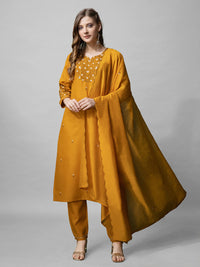 Thumbnail for Mustard Women's Kurta Pant Dupatta Set - Hiral Fashion