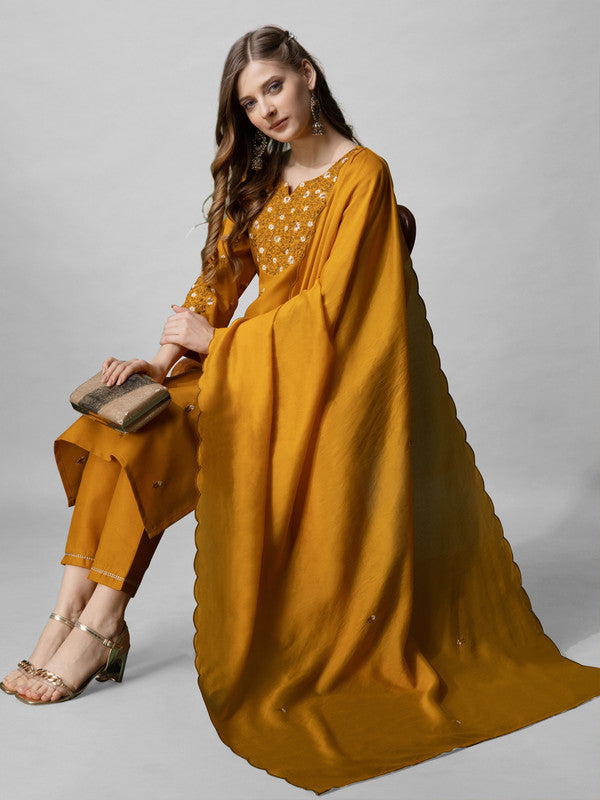 Mustard Women's Kurta Pant Dupatta Set - Hiral Fashion