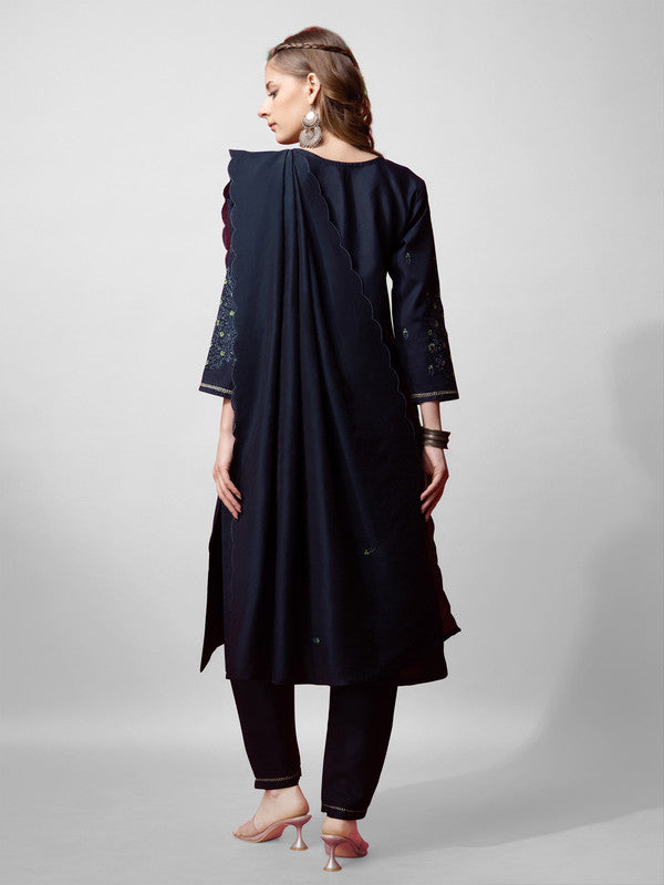 Navy Blue Women's Kurta Pant Dupatta Set - Hiral Fashion
