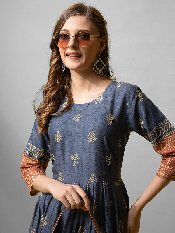 Blue Rayon Anarkali Kurta - Hiral Fashion