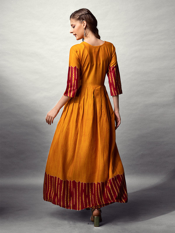Yellow Rayon Anarkali Kurta - Hiral Fashion