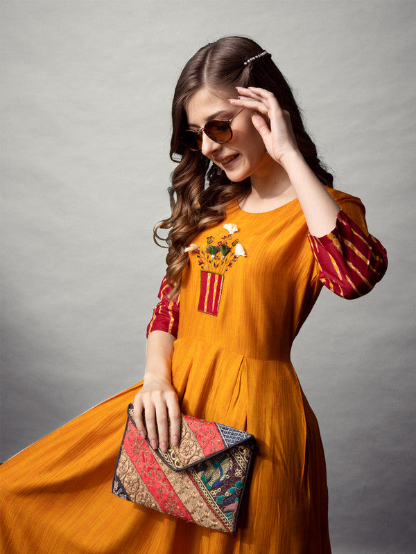 Yellow Rayon Anarkali Kurta - Hiral Fashion