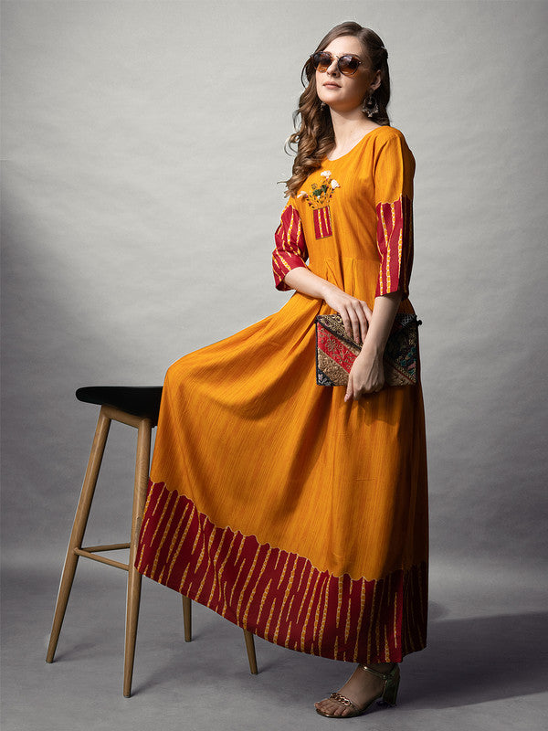 Yellow Rayon Anarkali Kurta - Hiral Fashion