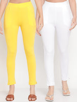 Thumbnail for TAG 7 Women Yellow & White Pack of 2 Straight Fit Ankle-Length Leggings - Distacart