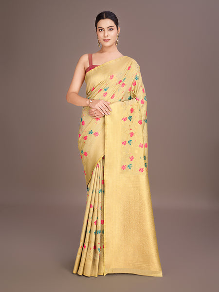 Monjolika Fashion Exquisite Designs With This Regal Cream Rich Look Banarasi Tissue Silk Saree - Distacart