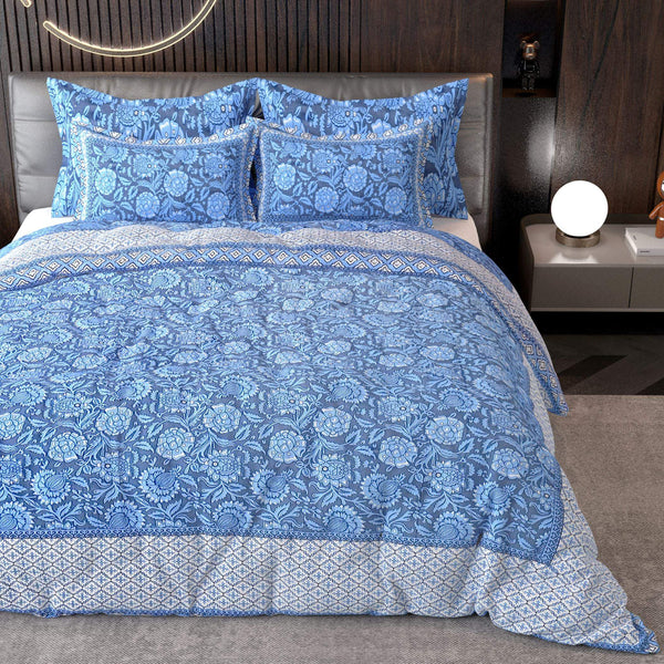 Blue Ethnic Motifs Cotton 220 TC Bedsheet With 2 Zipper Pillow Covers - King Size by House of Ree - Distacart