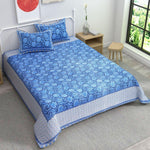 Thumbnail for Blue Ethnic Motifs Cotton 220 TC Bedsheet With 2 Zipper Pillow Covers - King Size by House of Ree - Distacart