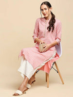 Thumbnail for Anubhutee Peach-Coloured & White Khari Printed Straight Kurta - Distacart