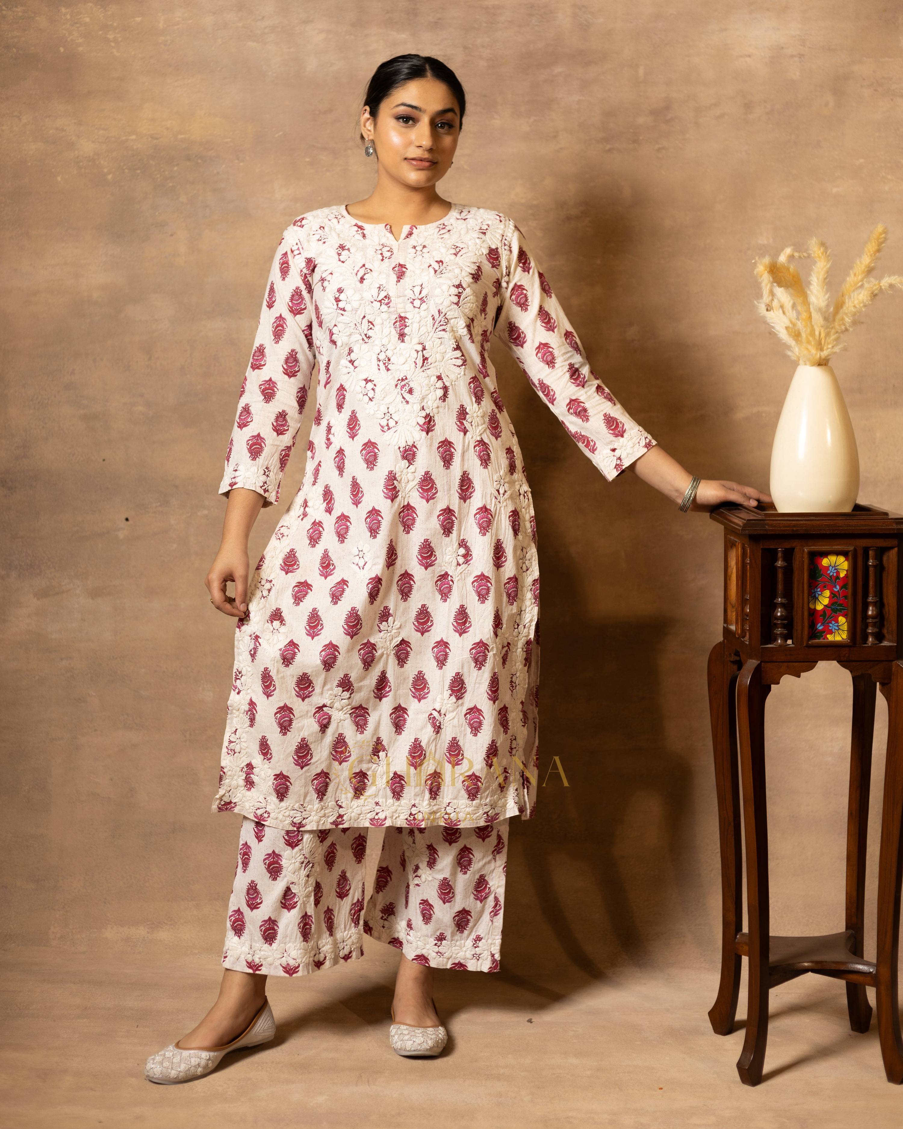 Gharana India Cotton Coord Floral Printed Kurta With Palazzo Set