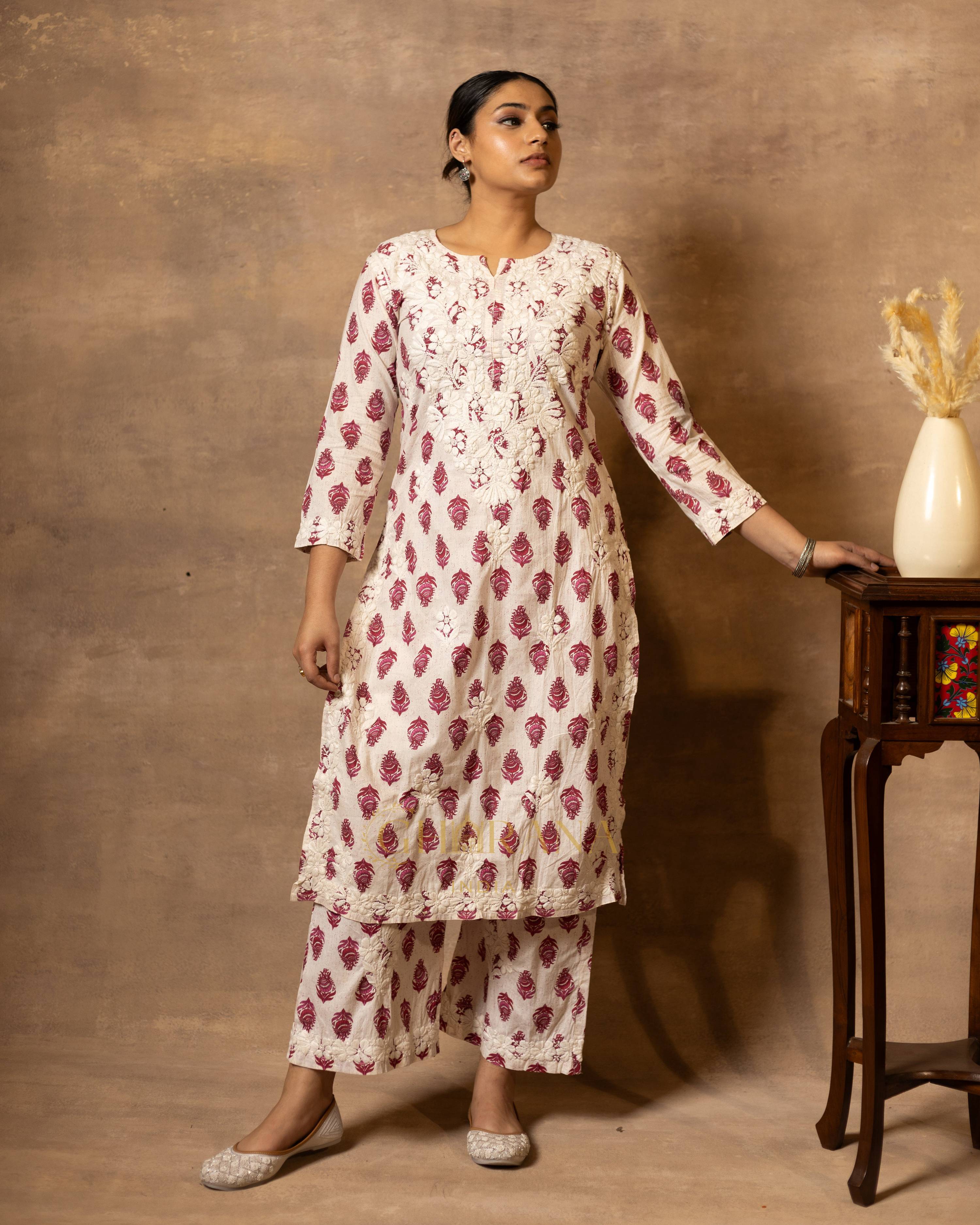 Gharana India Cotton Coord Floral Printed Kurta With Palazzo Set
