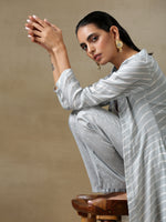Thumbnail for trueBrowns Grey Bandhani Printed Silk Overlay Jacket Blouse Pant Set - Distacart