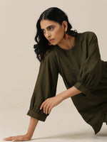 Thumbnail for trueBrowns Olive Green Slub Texture Baggy Sleeve Co-Ord Set - Distacart