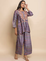 Thumbnail for HOUSE OF KARI Floral Embroidered Regular Chikankari Straight Kurta with Palazzos - Distacart