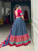 Thumbnail for Lorenvalley Blue Tussar Silk Patola With Foil Print Lehenga Choli - Distacart