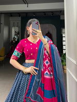 Thumbnail for Lorenvalley Blue Tussar Silk Patola With Foil Print Lehenga Choli - Distacart