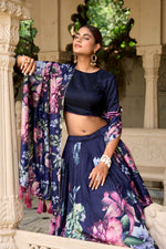 Thumbnail for Lorenvalley Blue Tussar Silk Floral Print with Lace Touch Up Lehenga Choli - Distacart