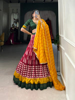 Thumbnail for Lorenvalley Maroon Tassar Silk Print with Foil Work Lehenga Choli with Dupatta