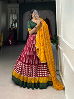 Thumbnail for Lorenvalley Maroon Tassar Silk Print with Foil Work Lehenga Choli with Dupatta